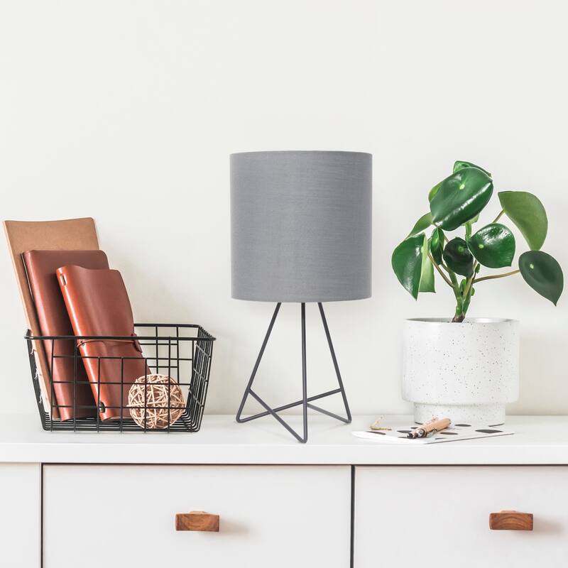 Open Wire Framed LED Table Lamp with Round Drum Shade - 14" - Gray