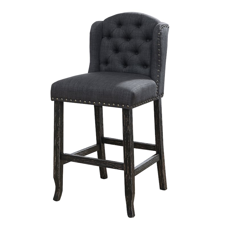 Tays Rustic Linen Tufted Bar Height Chairs (Set of 2) by Furniture of America