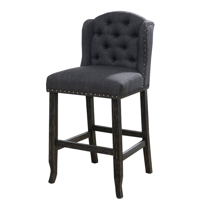 Tays Rustic Linen Tufted Bar Height Chairs (Set of 2) by Furniture of America