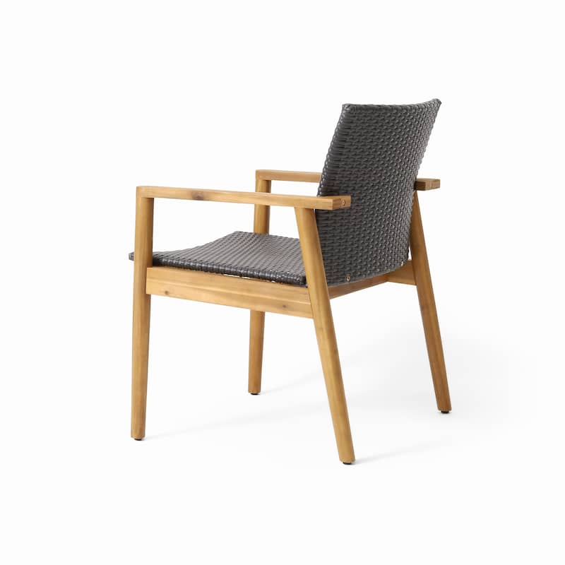 Outdoor Accent Club Chair Set of 2, Gray Wicker, Natural Brown Acacia Wood