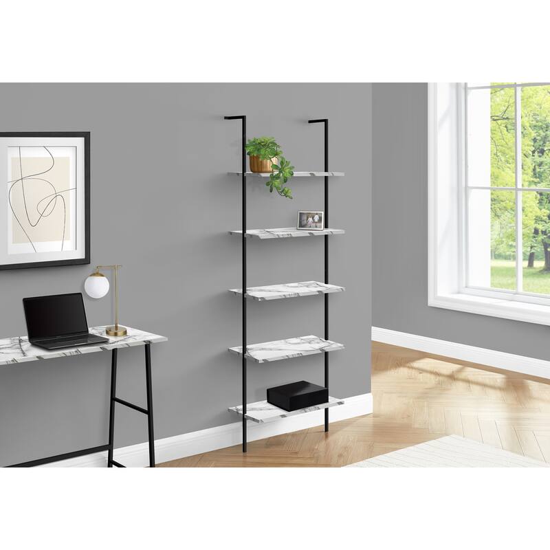 Bookshelf, Bookcase, Etagere, Ladder, 5 Tier, 72"h, Office, Bedroom, Laminate, Metal, Contemporary, Modern