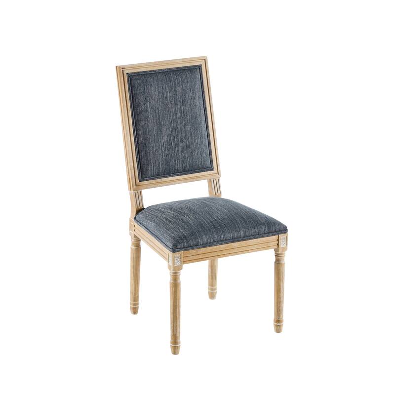 [Set of 2] French Country Dining Chairs - Elegant Cane Backrest & Upholstered Seats with Fluted Legs - Rustic Weathered Finish