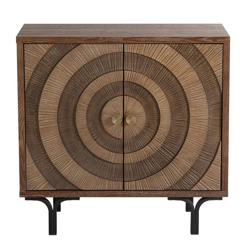COZAYH Farmhouse Nightstand, Accent Wooden Storage with Circle Pattern and Radioactive Wood Lines, Mid-century Dresser