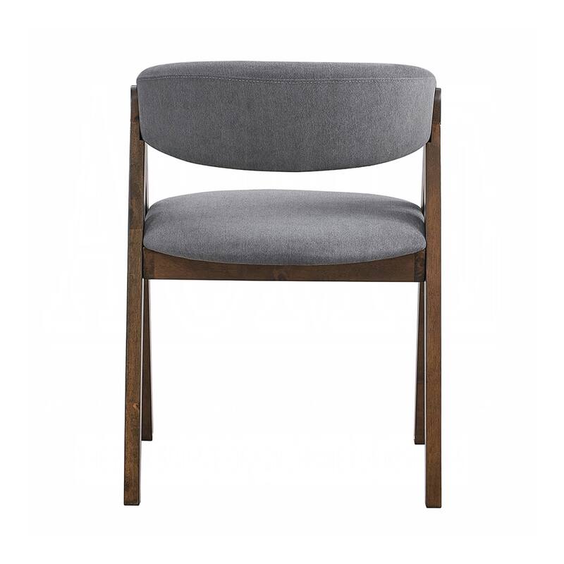 Set of 2 Upholstered Dining Chairs with Curved Backrest in Walnut and Gray