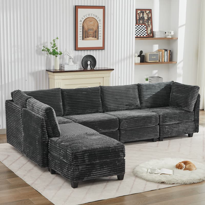 Corduroy Sectional Couch with Storage, U Shaped Sectional Sofa with Ottoman, Modular Sectional Couches 