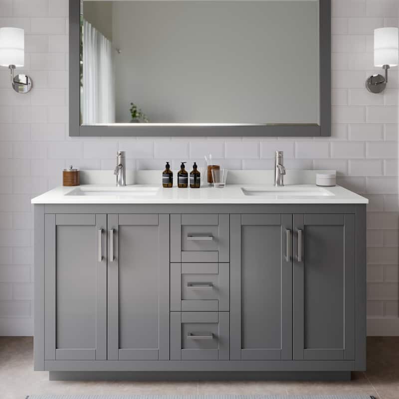 Wyndham Collection WCF292960D-QTZ-UNSM58 Miranda 60" Free Standing - Dark Gray / White Quartz Top / Brushed Nickel