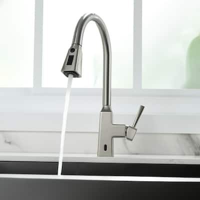 Single Handle Brushed Nickel Deck Mount Touchless Kitchen Faucet - 8.4 inch *16.1 inch