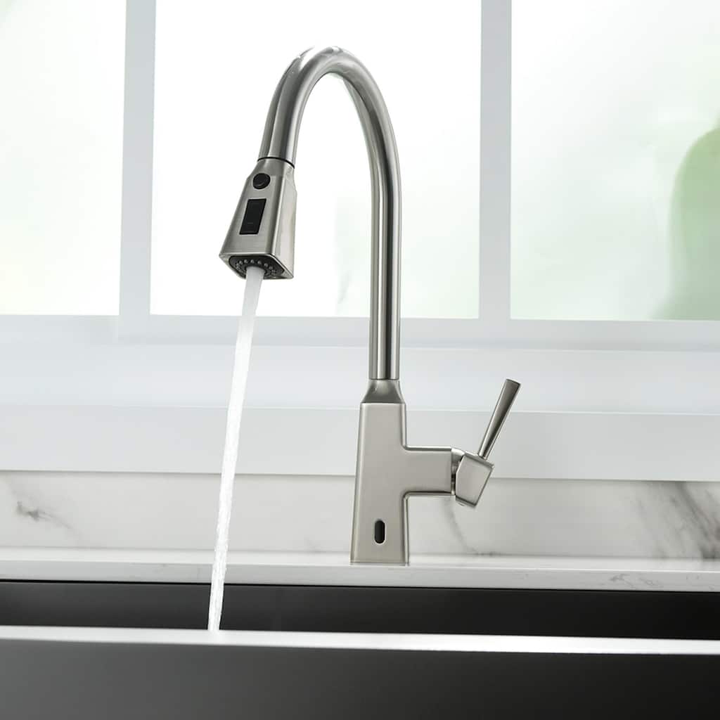 Single Handle Brushed Nickel Deck Mount Touchless Kitchen Faucet - 8.4 inch *16.1 inch