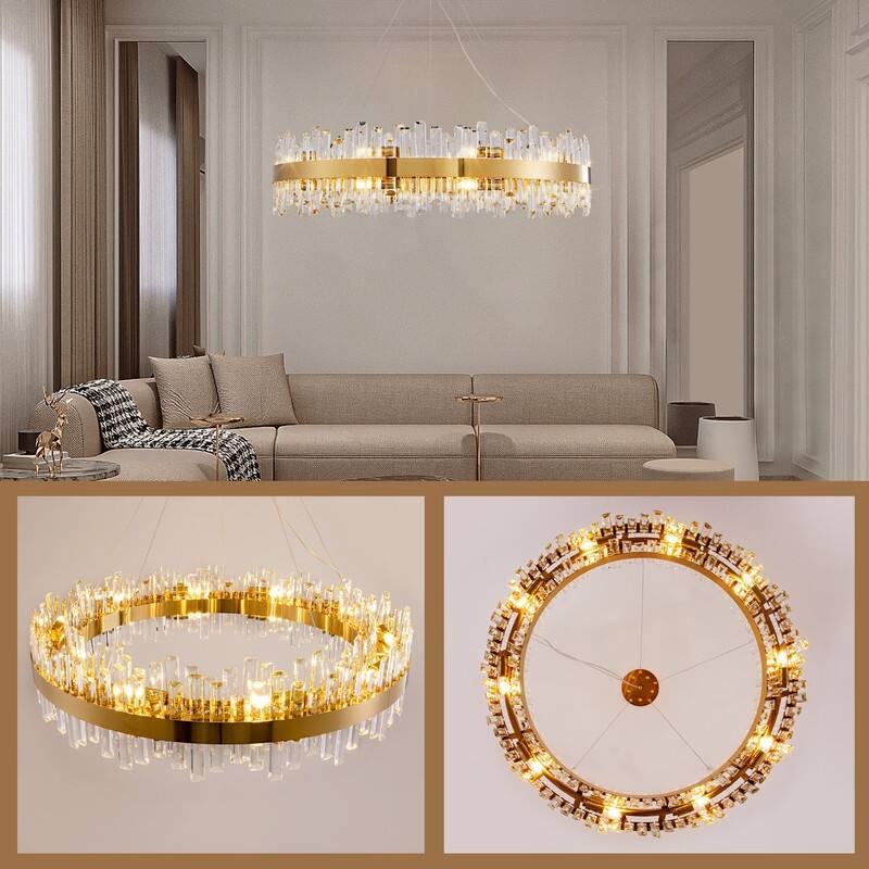 KAYLA 16-Light Gold Crystal Chandelier, Modern K9 Crystal