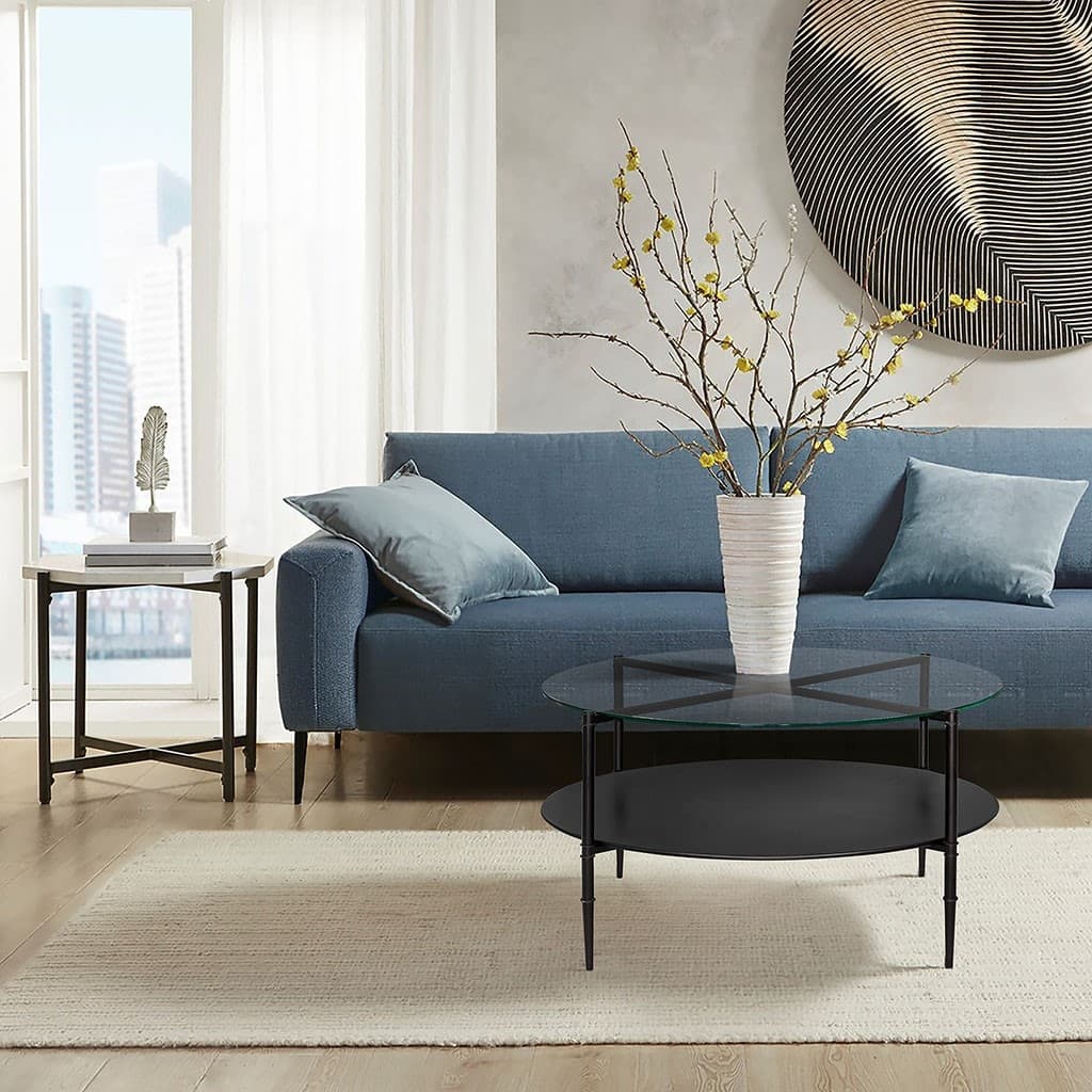 Round Coffee Table with Interchangeable Wood and Glass Top，for Living Room Bedroom Studio,Comfy，Living Room table Comfy Reading