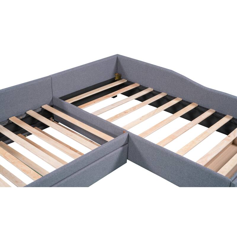 Roomfitters Upholstered Double Twin Daybed with Trundle and Side Compartment Storage