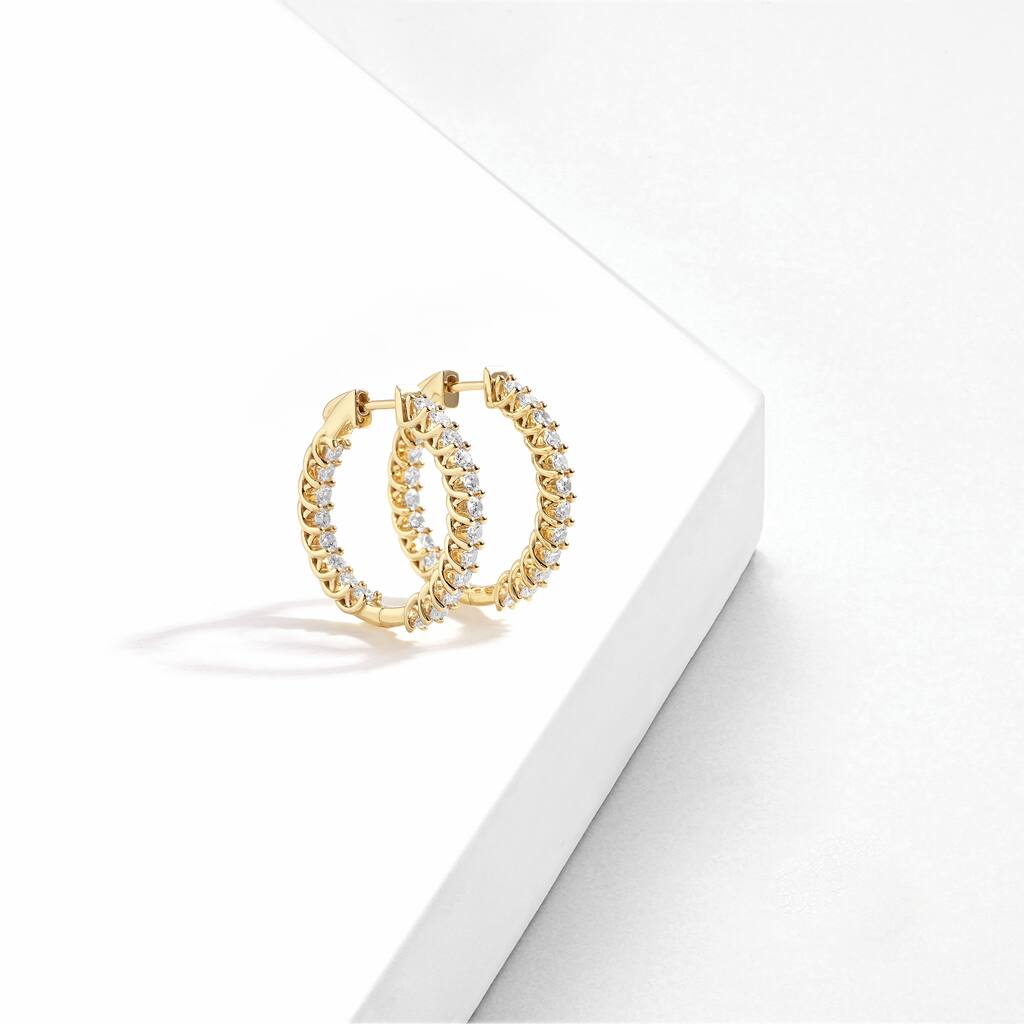 Lab Grown 2ct TDW Diamond in 14k Gold Inside Out Hoop Earrings for Women