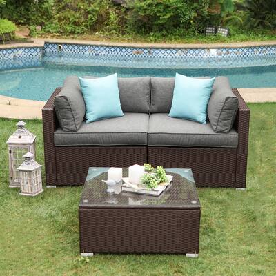 COSIEST 3-Piece Outdoor Furniture Loveseat with Coffee Table