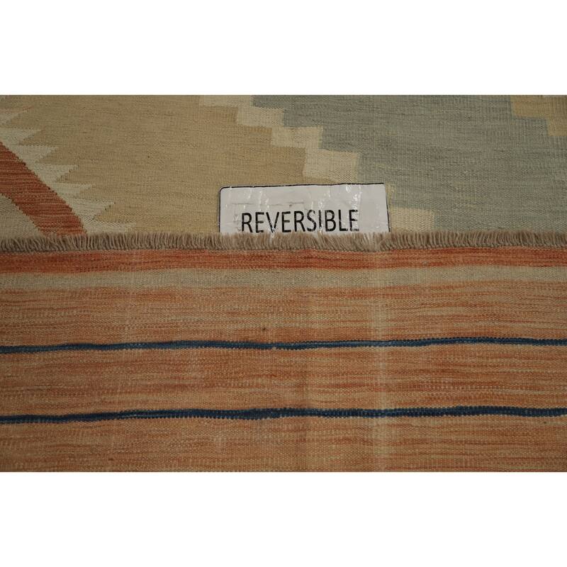 Hand Woven Oriental 100% Wool Carpet Southwestern Tribal Beige & Ivories Kilim Area Rug - 12' 10'' X 9' 10''