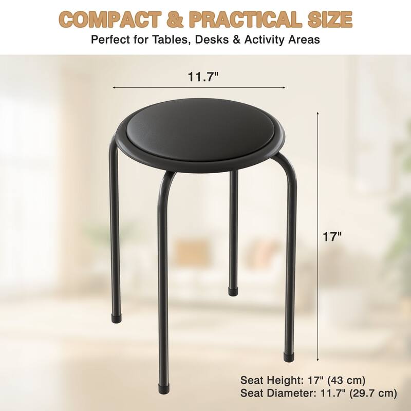 Javlergo Set of 6 Stackable Backless Stools PVC Padded Round Seats with Metal Frame Indoor Outdoor Use for Kitchen Livingroom