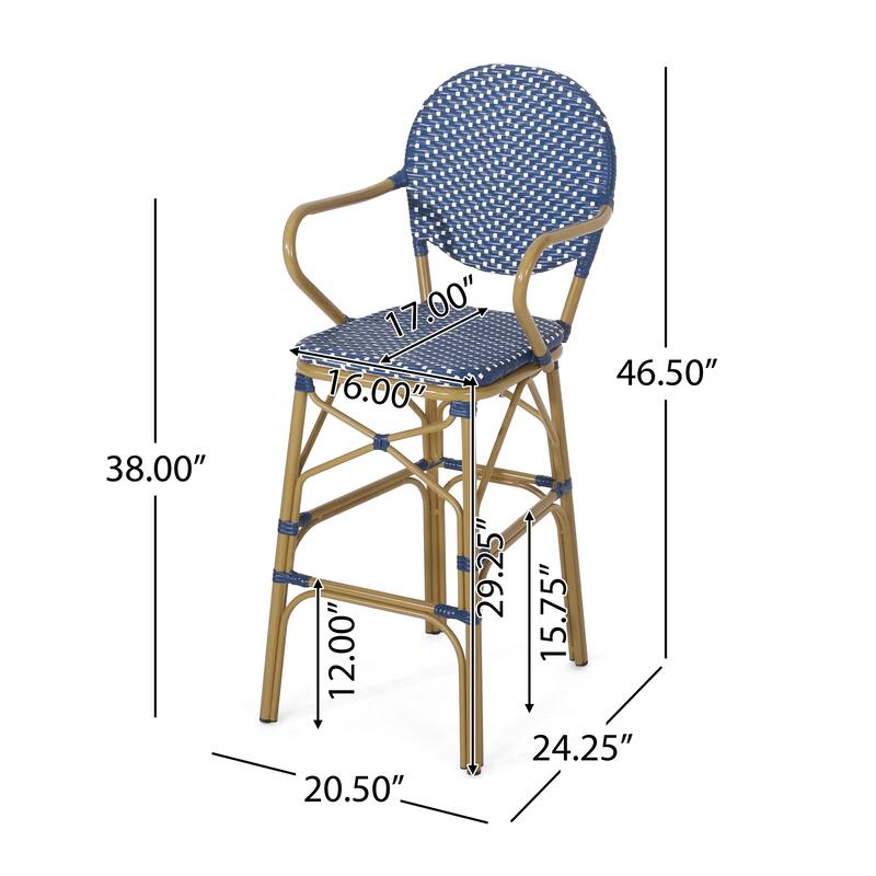 Outdoor Wicker and Aluminum Barstools, Set of 2