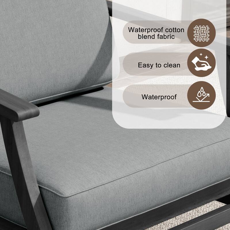 Teak Outdoor Patio Conversation Set with Cushions and Tables (6-Piece)