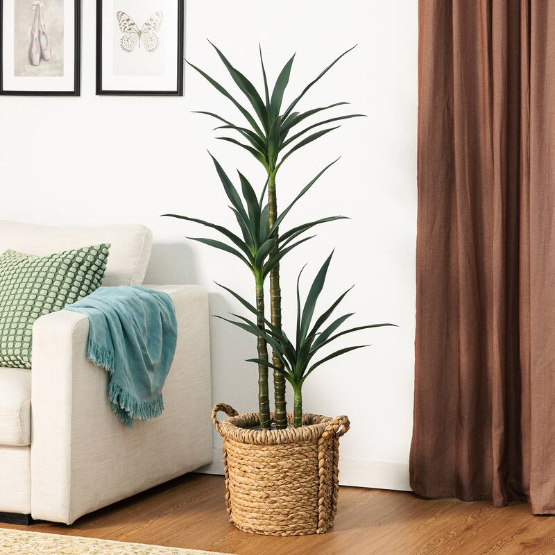 Glitzhome 3ft-6ft Set of 2 Artificial Olive Trees/ Bamboo/ Ficus with Ceramic Planters Real Touch