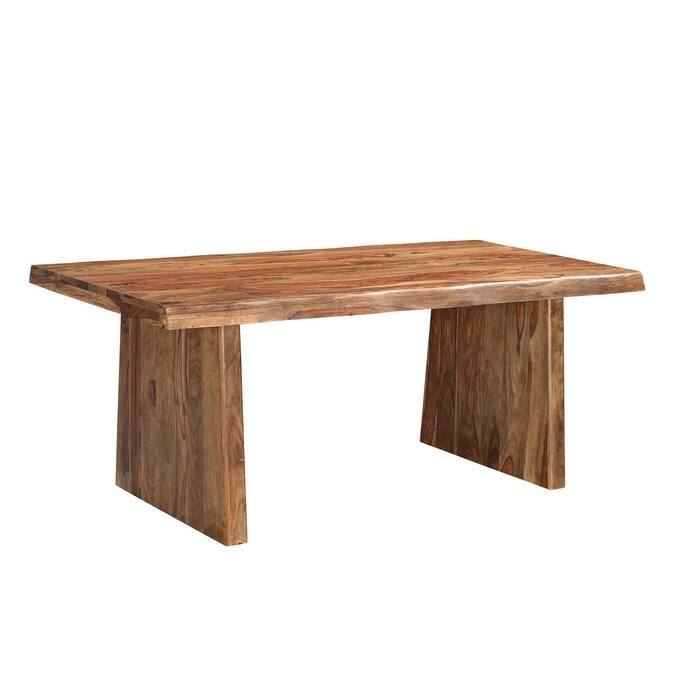 HomeRoots 74" Brown Wood Double Pedestal Base Live Edge Dining Table - 74.00 in. x 30.00 in. x 38.00 in.