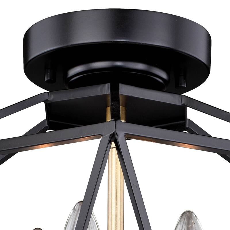 Turin 14.5-in W Bronze Gold Geometric Cage Candle Semi Flush Mount Ceiling Light - 14.5-in W x 11.75-in H x 14.5-in D