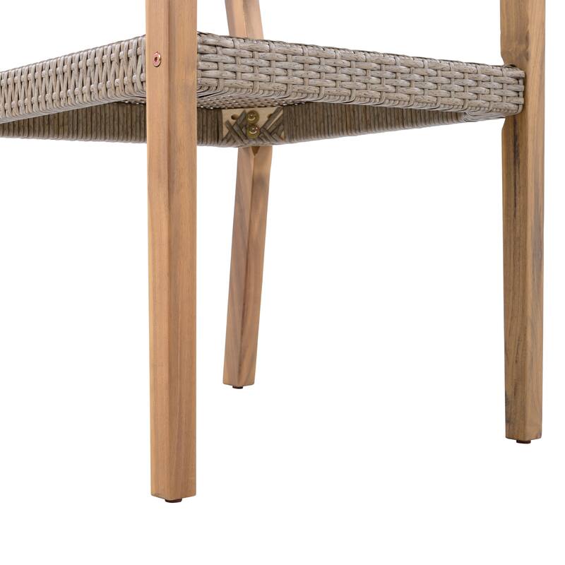 Roomfitters Outdoor Dining Chairs Set of 2 with Light Teak Acacia Wood Frame and PE Wicker, Patio Armchairs