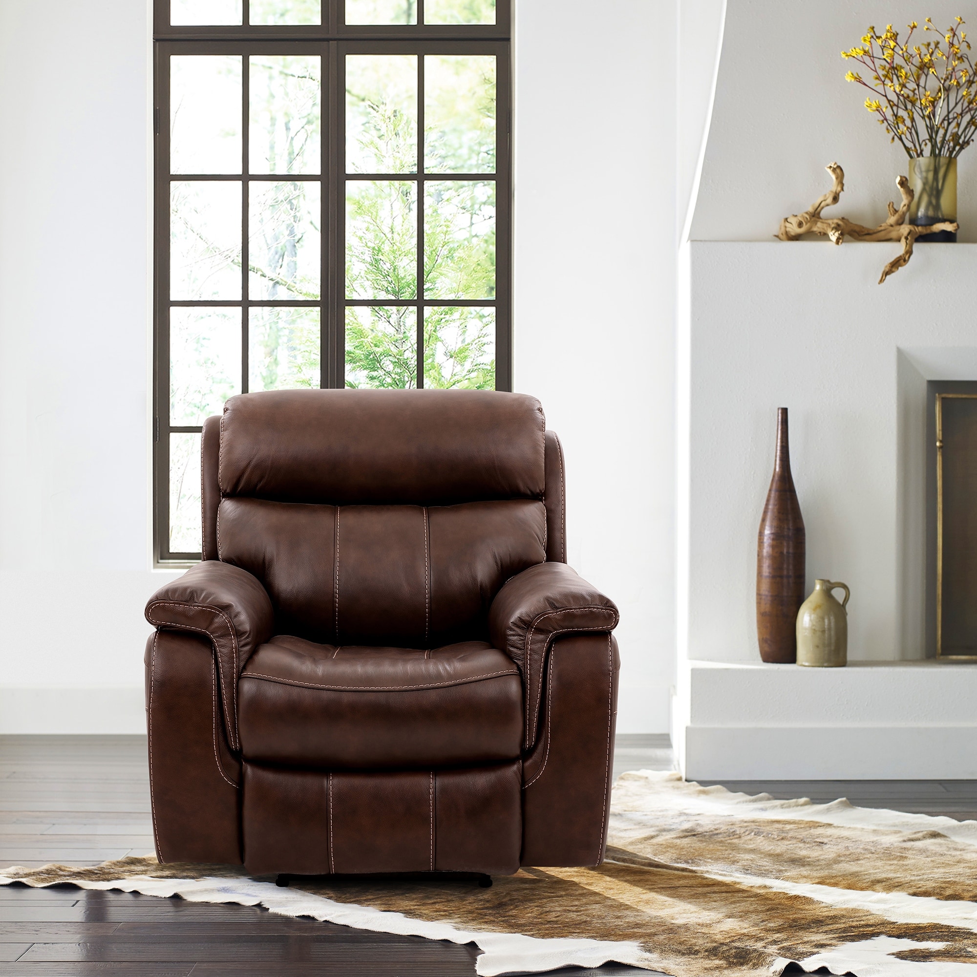 Montague Dual Power Headrest and Lumbar Support Reclining Sofa in Genuine  Brown Leather 