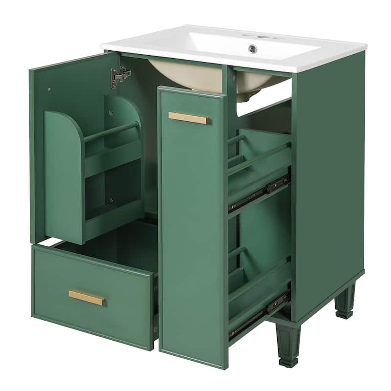 24" Bathroom Vanity with Sink, Bathroom Cabinet with Door Shelf, Deep Drawer, 2-Tier Pull-Out Basket