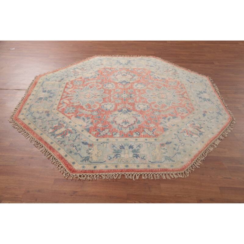 Heriz Serapi Indian Octagon Area Rug Handmade Wool Carpet - 5'10"x 5'10"