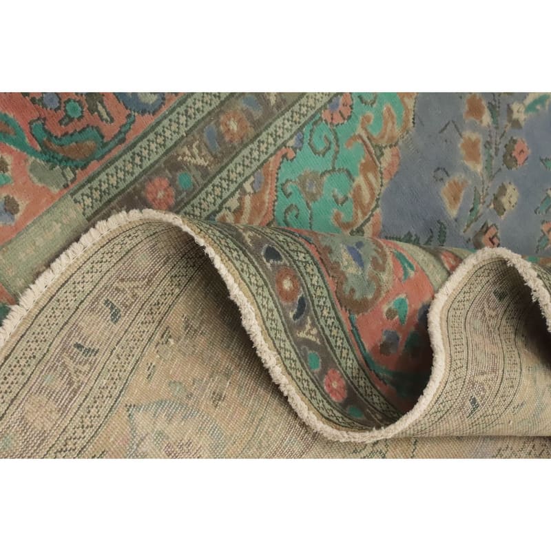 Hand Knotted Oriental 100% Wool Carpet Traditional Floral Purples Tabriz Area Rug - 9' 9'' X 6' 6''