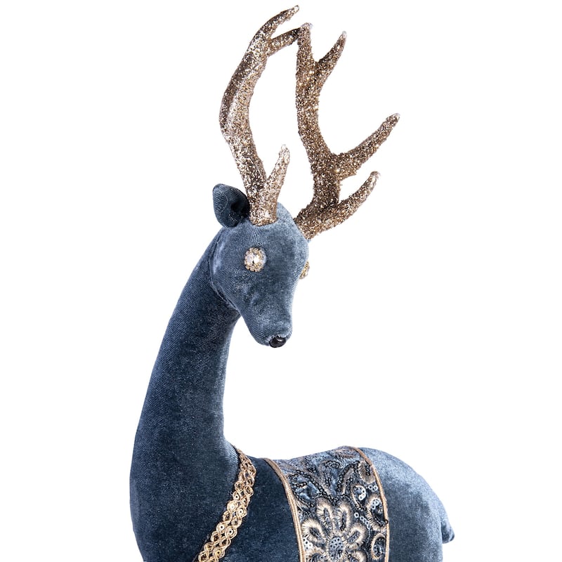 Blue & Gold Deer Christmas Decoration - 8.7 x 5.9 x 23.6"