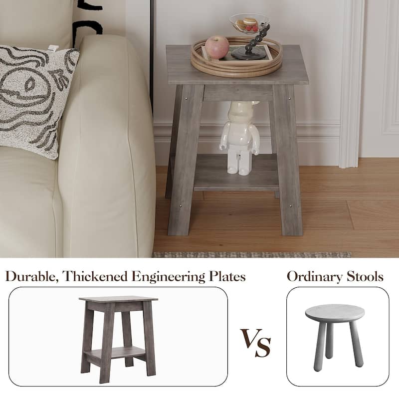, Rustic Side Table with Storage Shelf, Small Center Table