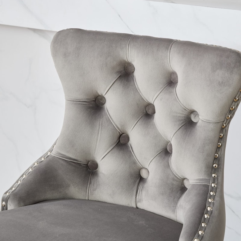 Velvet Barstools Set Curved Button Tufted Accent Chairs Set of 2 with Swivel Seat, Thick Cushion and Solid Rubber Wood Legs