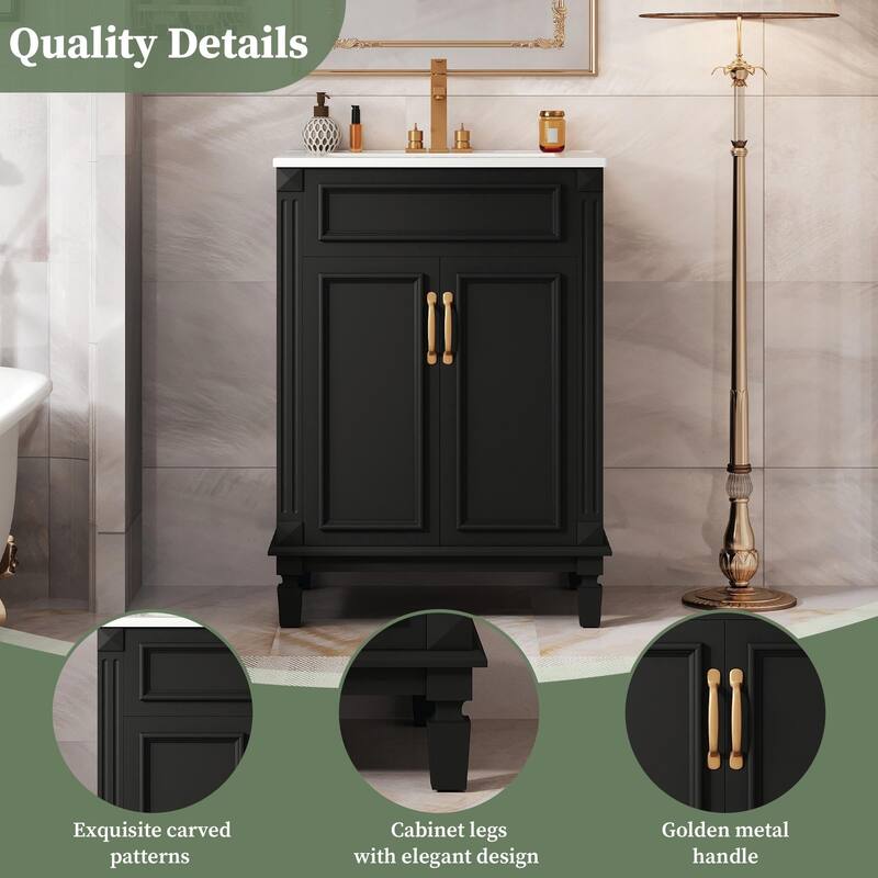 24'' Bathroom Vanity with Sink - Modern Storage Cabinet with 2 Soft-Closing Doors and Adjustable Shelf