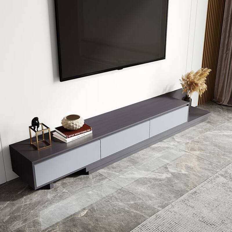 Extendable 118" Modern TV Stand with 3 Spacious Drawers, Adjustable Length Media Console for Living Room