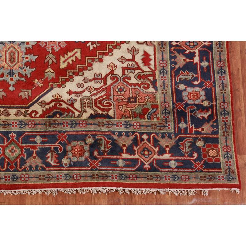 Hand Knotted Oriental 100% Wool Carpet Traditional Medallion Red Heriz (serapi) Area Rug - 9' 11'' X 7' 10''