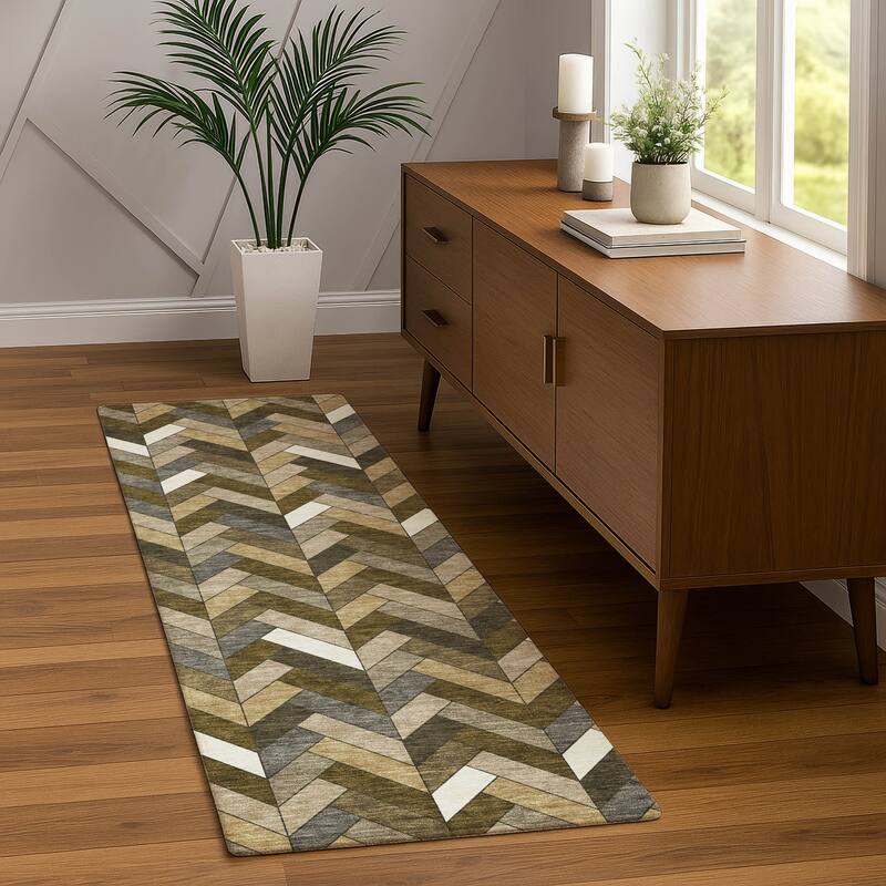Machine Washable Indoor/ Outdoor Modern Chevron Chantille Rug