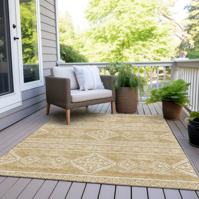 Machine Washable Indoor/ Outdoor Chantille Moroccan Boho Rug - Gold - 5' x 7'6"