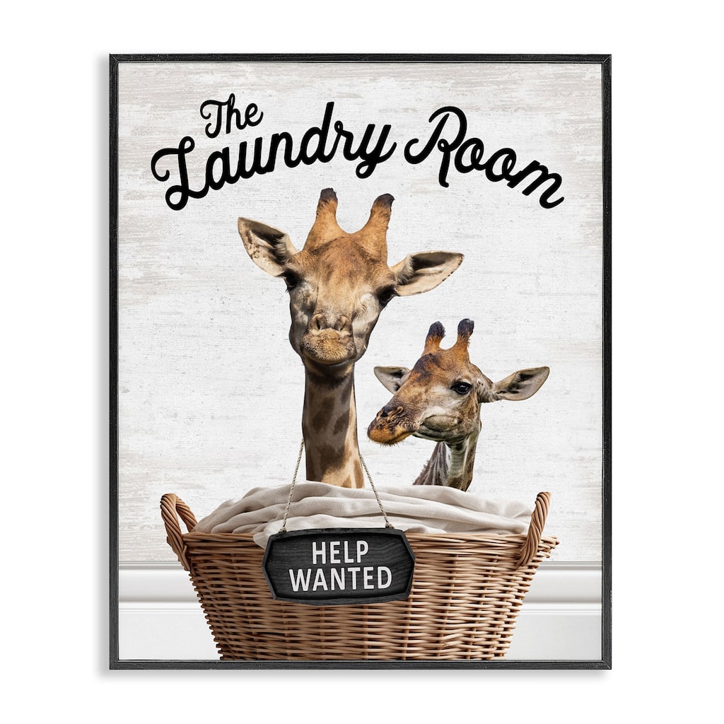 Stupell Help Wanted Laundry Room Giraffes Framed Giclee Art Design By Lettered and Lined