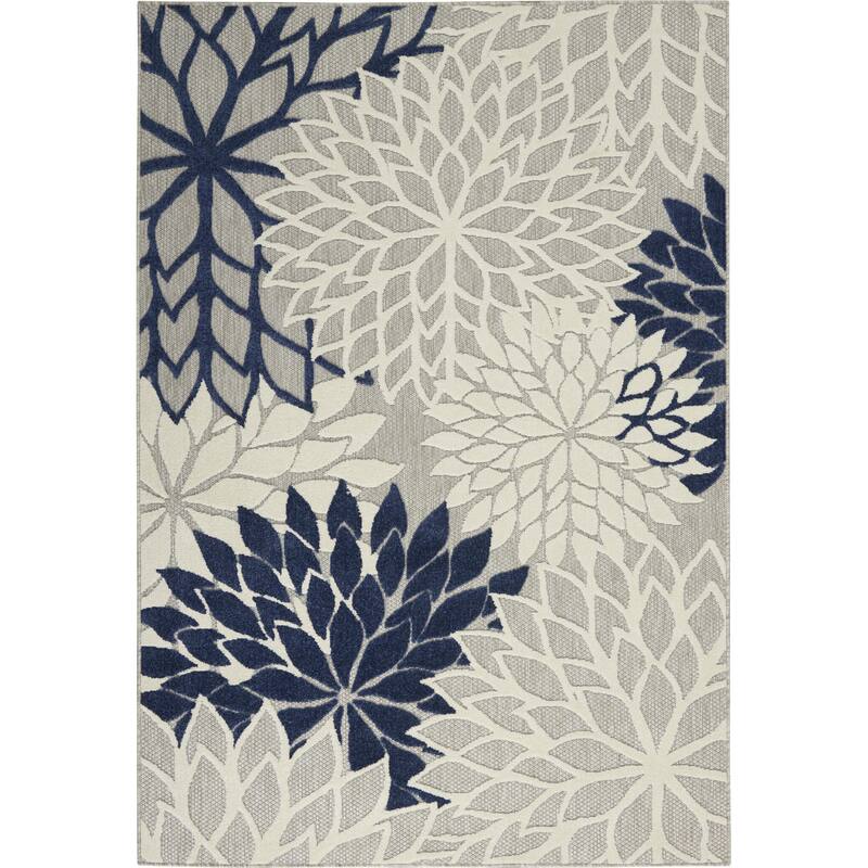 Nourison Aloha Floral Modern, Indoor/Outdoor Area Rug - 7'10" x 10'6" - Ivory/Navy Blue