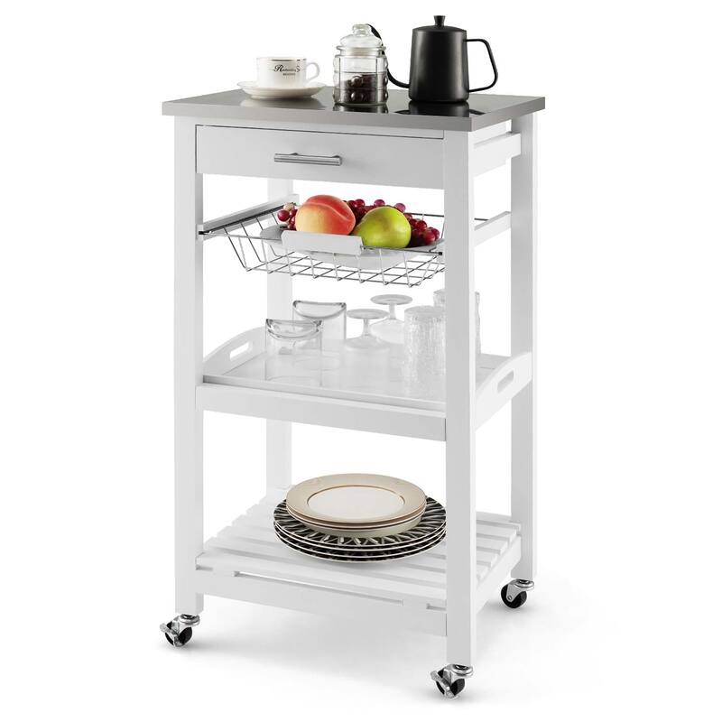 Costway Compact Kitchen Island Cart Rolling Service Trolley with - White - Kitchen Cart