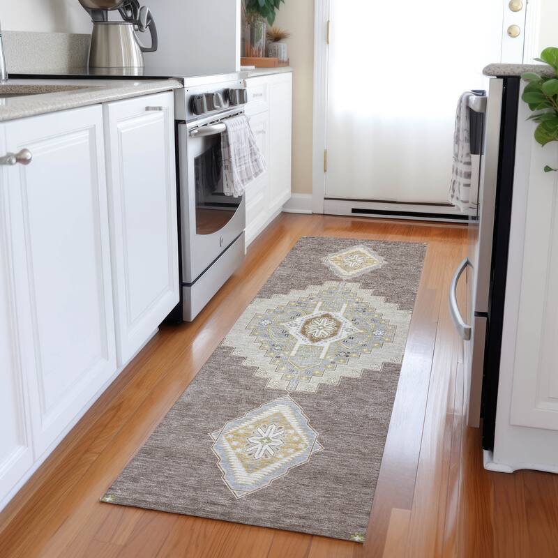 Machine Washable Indoor/ Outdoor Boho Traditional Chantille Rug