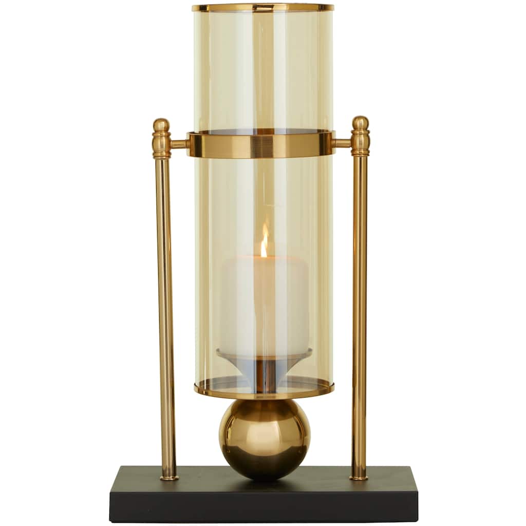 Metal Pillar Hurricane Lamp with Metal Stand - Gold - CosmoLiving by Cosmopolitan