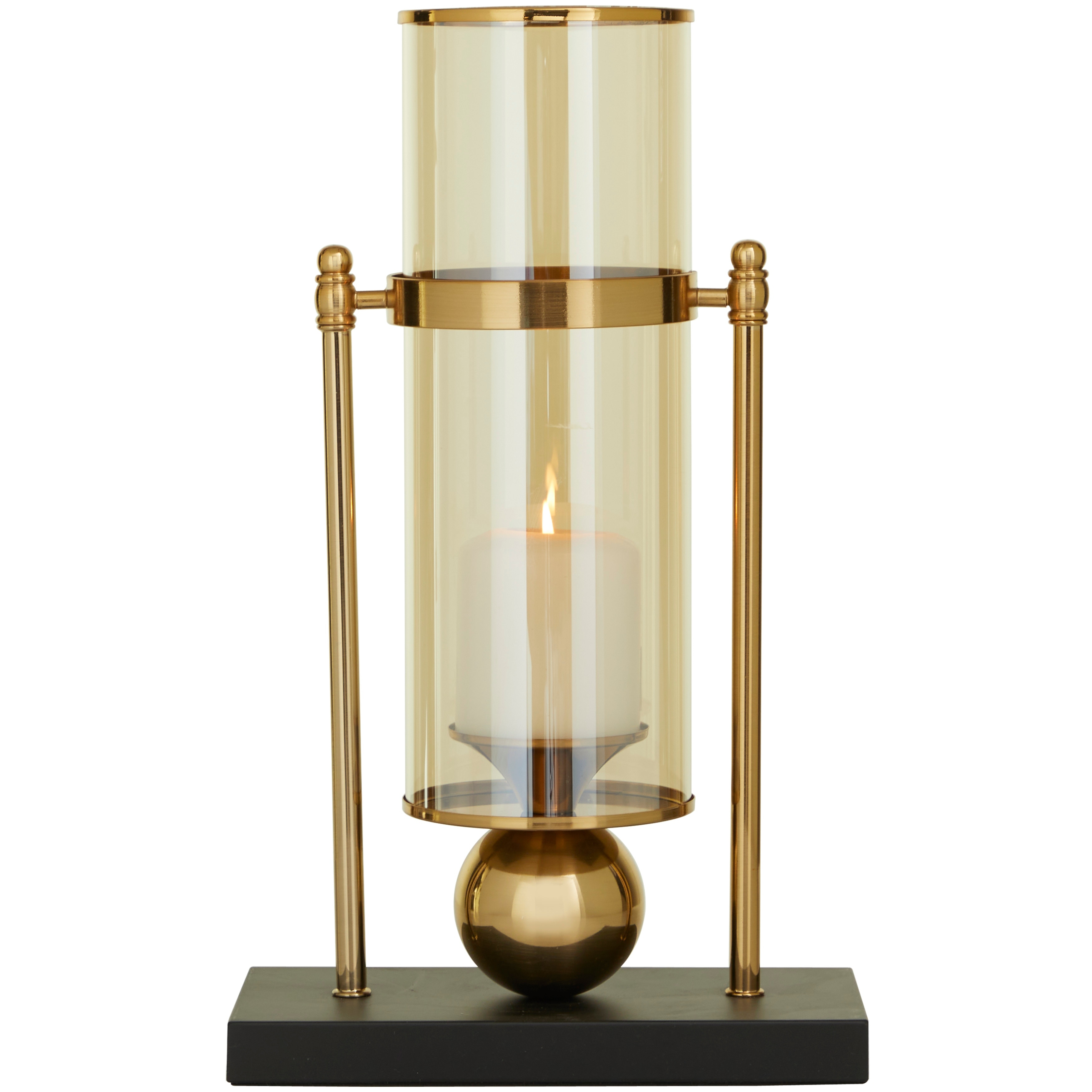 Metal Pillar Hurricane Lamp with Metal Stand - Gold - CosmoLiving by Cosmopolitan