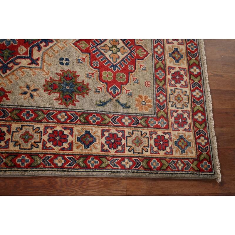 Geometric Kazak Accent Rug Hand-Knotted Foyer Wool Carpet - 3'3" x 5'2"