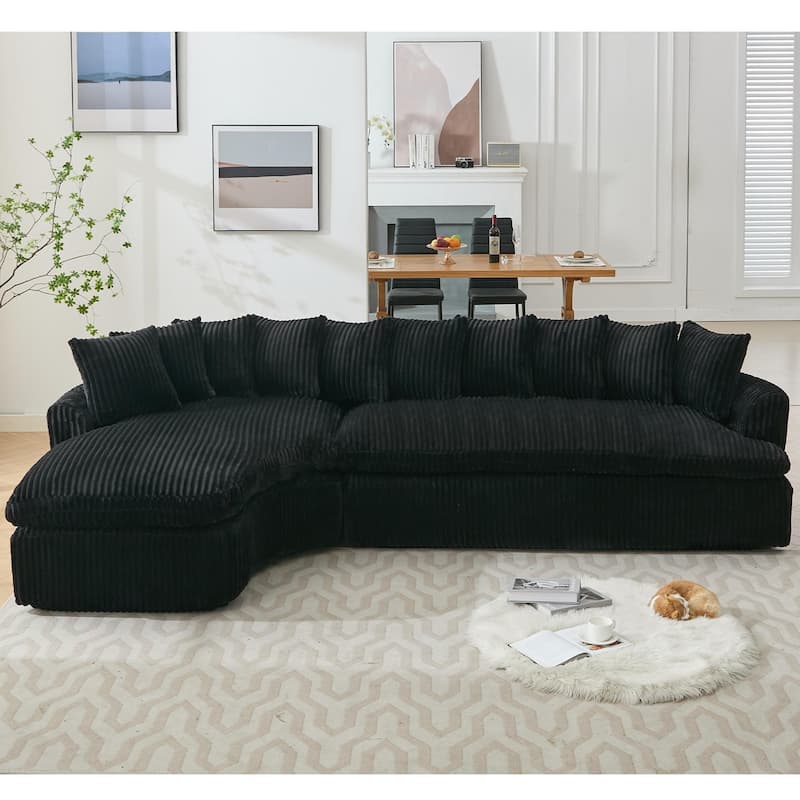 Modern L-Shaped Corduroy 4-Seat Modular Sectional Sofa with Curved Design and Back Cushions for Living Room