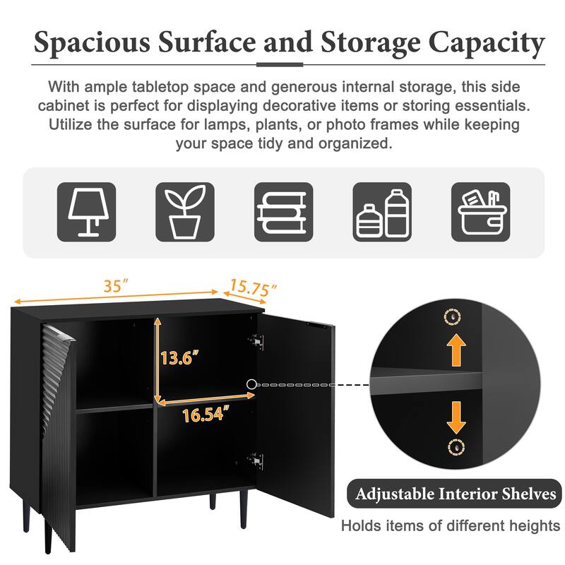Modern Minimalist Side Cabinet with Adjustable Shelves, Geometric Door Design & Metal Legs for Living Room or Office