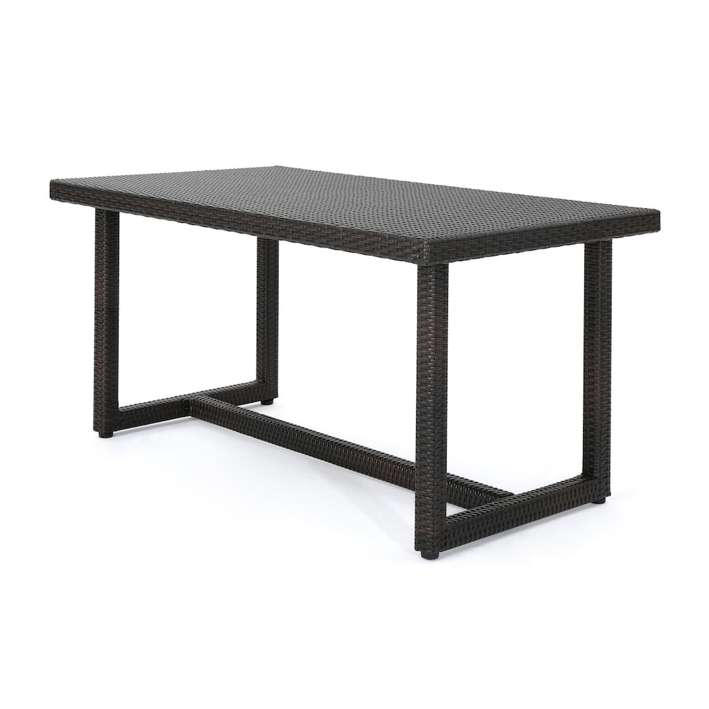 Sanie Outdoor Dining Table, 59 Inch Top, Iron Frame, Brown Resin Wicker