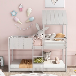 Twin Over Twin House Bunk Bed with Roof and Ladder - Bed Bath & Beyond ...