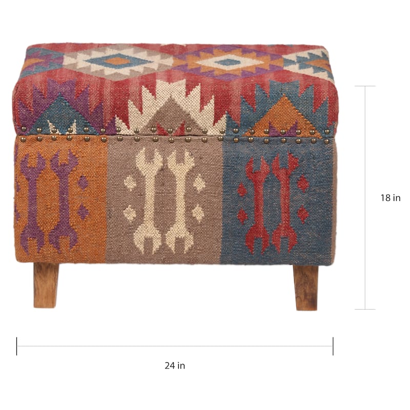 HERAT ORIENTAL Handmade Kilim Upholstered Wooden Storage Stool