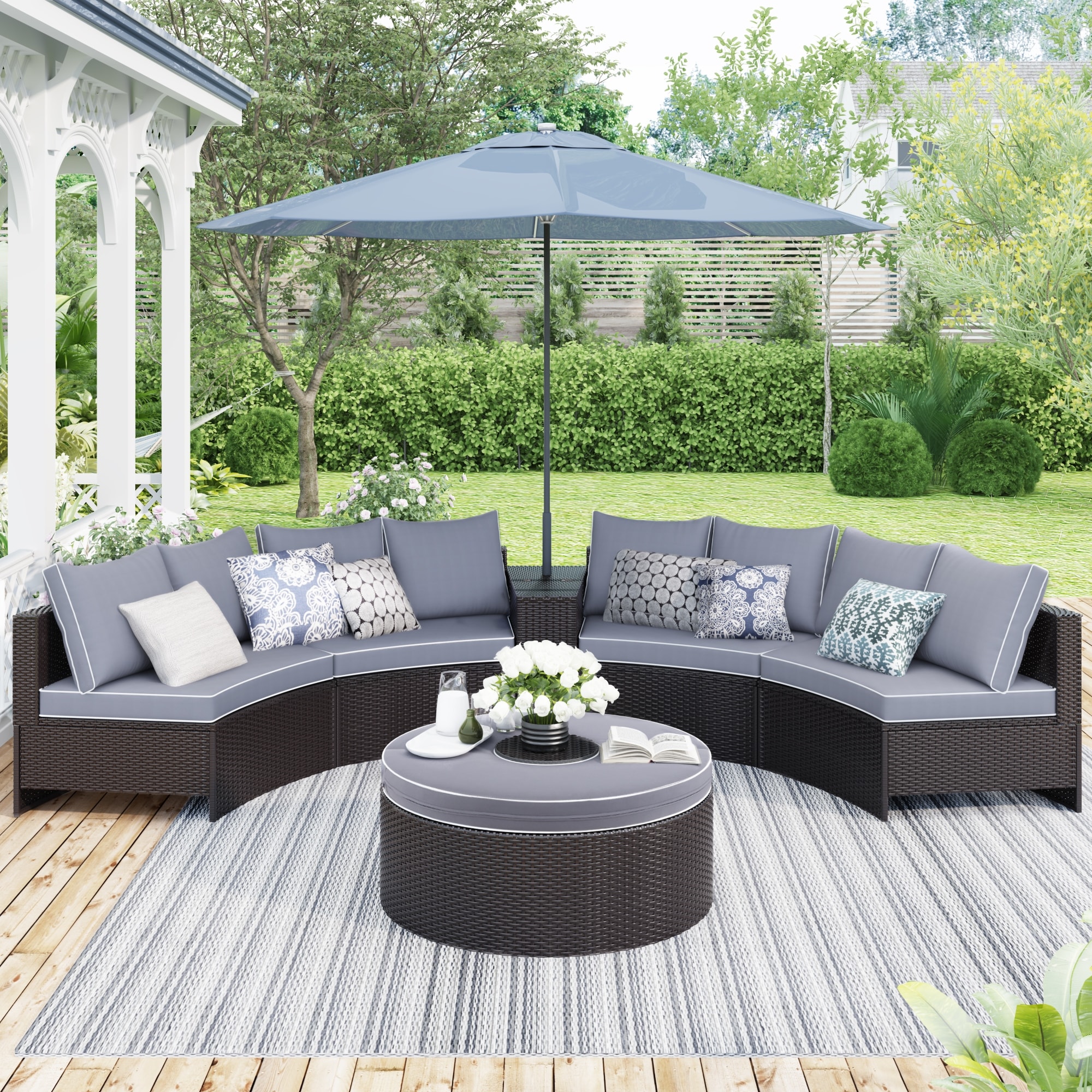 Round rattan sofa set hot sale